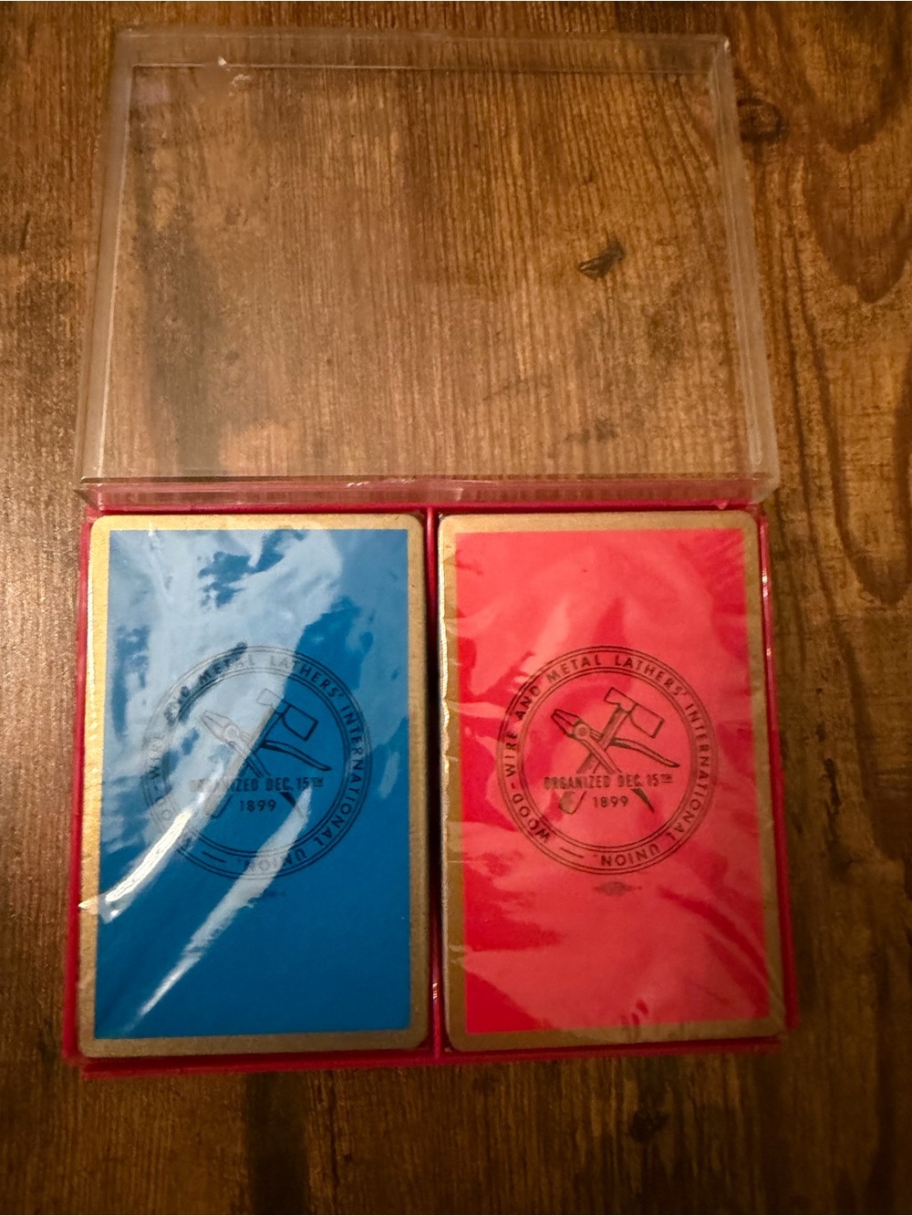 Playing Cards New Sealed 2 Decks Wood Wire Metal Lathers Union Redislip Vintage